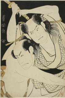 The actors Sawamura Sojuro II as Satsuma Gengobei and Arashi Ryuzo II as Mawashi-otoko Yasuke in