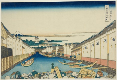 Nihonbashi Bridge in Edo (Edo Nihonbashi), from the series Thirty-six Views of Mount Fuji (Fugaku