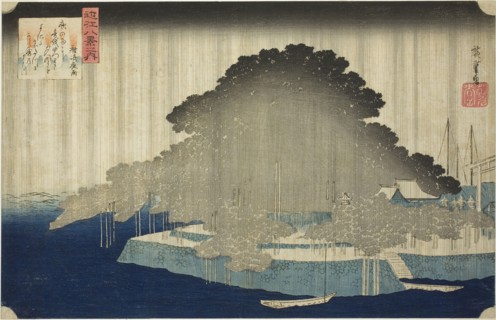 Night Rain at Karasaki (Karasaki no yau), from the series Eight Views of Omi (Omi hakkei no uchi),