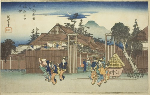 The Willow Tree at the Gate of Shimabara Pleasure Quarter (Shimabara deguchi no yanagi), from the