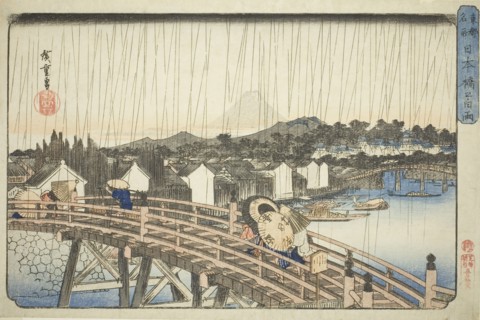 Rain at Nihonbashi Bridge (Nihonbashi no hakuu), from the series Famous Places in the Eastern