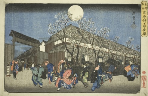 Cherry Blossoms at Night on Nakanocho in the Yoshiwara (Yoshiwara Nakanocho yozakura), from the