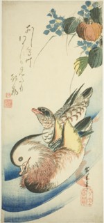 Mandarin ducks, 1830s, Utagawa Hiroshige ?? ??, Japanese, 1797-1858, Japan, Color woodblock print,