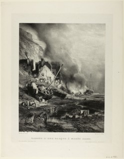 Repair of a Ship at Low Tide, plate four from Six Marines, 1833, Eugène Isabey (French, 1803-1886),