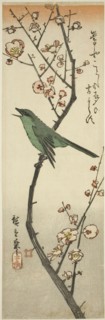 Bush warbler and plum, 1840s, Utagawa Hiroshige ?? ??, Japanese, 1797-1858, Japan, Color woodblock
