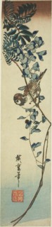 Sparrow and wisteria, 1840s, Utagawa Hiroshige ?? ??, Japanese, 1797-1858, Japan, Color woodblock