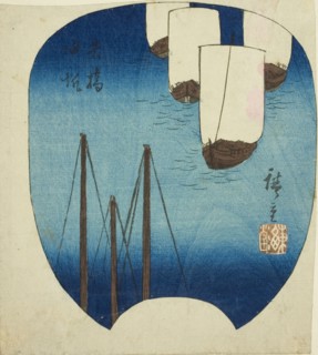 Returning Sails at Yabase (Yabase kihan), section of a sheet from the series Eight Views of Omi