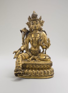 Green Tara, Seated in Pose of Royal Ease (Lalitasana), with Lotus Stalks on Right Shoulder and