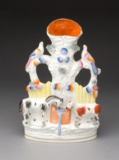 Flower Holder, c. 1830, England, Staffordshire, Staffordshire, Glazed earthenware with polychrome