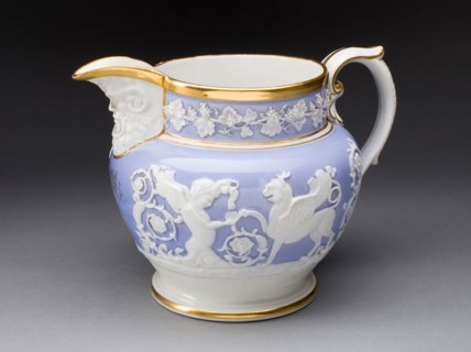 Pitcher, c. 1840, England, Staffordshire, Staffordshire, Porcelain with blue glaze and gilding, 17