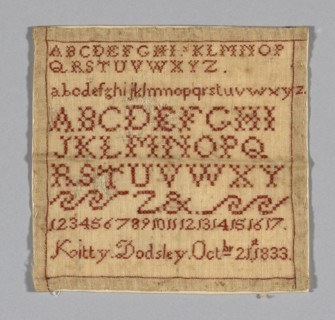 Sampler, 1833, Kitty (née Dodsley) Marriott Moffatt (English, 1825-1902), England, United States,