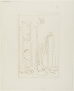 Centaur, Two Figures, and Ruins, c. 1890–1900, Charles Ricketts, English, 1866-1931, England, Pen