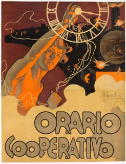 Time Cooperative, 1899, Adolf Hohenstein, Russian, 1854-1928, Russia, Color lithograph on cream