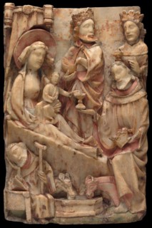 Adoration of the Magi, 1425/75, English, England, Alabaster with polychromy and gilding, 42.6 × 29