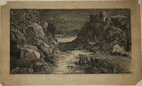 The Distant City, 1868, Rodolphe Bresdin, French, 1825-1885, France, Etching on tan chine, 97 × 181