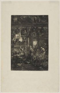 Moldavian Interior, 1859, Rodolphe Bresdin, French, 1825-1885, France, Etching on ivory Japanese