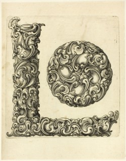 Letter L, 1630, Peter Aubry, German, 1596-1668, Germany, Engraving on paper, 223 x 174 mm
