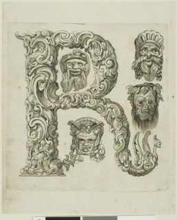 Letter R, 1630, Peter Aubry, German, 1596-1668, Germany, Engraving on paper, 243 x 199 mm