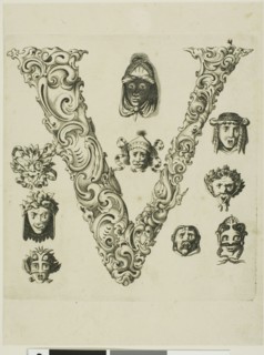 Letter V, 1630, Peter Aubry, German, 1596-1668, Germany, Engraving on paper, 239 x 181 mm