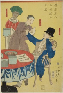 Banquet at a Foreign Merchant House in Yokohama (Yokohama ijin shoka shuen no zu), 1861, Utagawa