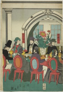 Foreigners from Five Nations at a Banquet (Gokakoku ijin shuen no zu), 1861, Utagawa Yoshikazu,