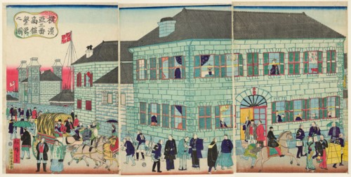A Prosperous American Merchant Building in Yokohama (Yokohama asanban shokan hanei no zu), 1871,