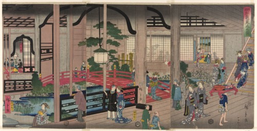 The Interior of the Gankiro in Yokohama (Yokohama Gankiro mikomi no zu), 1860, Utagawa Hiroshige II