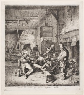 Violin Player Seated in the Inn, 1685, Cornelis Dusart, Dutch, 1660-1704, Holland, Etching in black