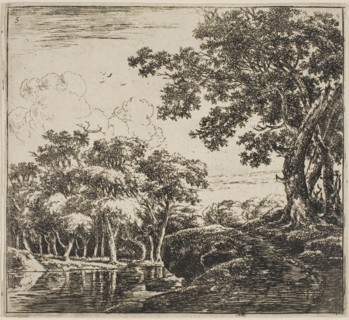 Three Large Trees on a Hill, plate five from Set of Landscapes, 1640/51, Herman Naijwincx, Dutch,