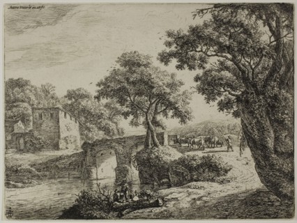 Herd Near a Stone Bridge, n.d., Anthoni Waterlo, Dutch, 1609-1690, Holland, Etching on paper, 154 x