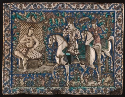 Tile with a Scene from Nizami’s Khamsa (Khusrau Happens upon Shirin Bathing), Qajar dynasty