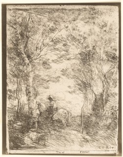 The Rider in the Woods, small plate, 1854, Jean-Baptiste-Camille Corot, French, 1796-1875, France,