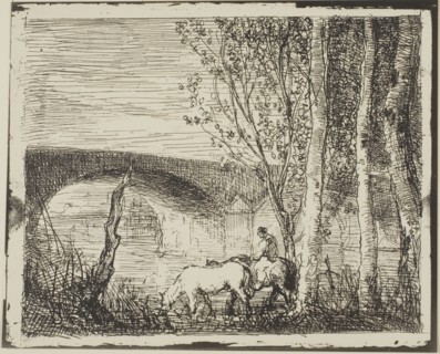 Bridge, 1862, Charles François Daubigny, French, 1817-1878, France, Cliché-verre on ivory
