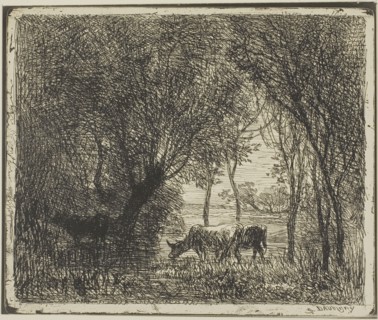 Cows in a Wood, 1862, Charles François Daubigny, French, 1817-1878, France, Cliché-verre on ivory