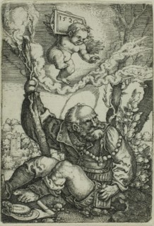 Saint Christopher, 1520, Barthel Beham, German, 1502-1540, Germany, Engraving in black on ivory