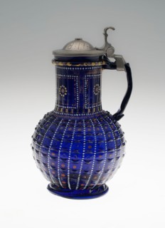 Covered Jug, 1581, Bohemia, Bohemia, Blue glass, enamel, and pewter, H. 18.7 × 11.1 cm (7 3/8 × 4