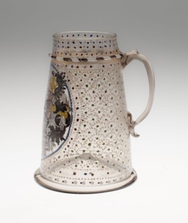 Tankard with Mansfeld Arms, 1590/1600, German, probably Saxony, Saxony, Colorless glass, enamel, H.