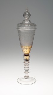 Wine Glass and Cover, Early 18th century, Bohemia, Czech Republic, Bohemia, Glass with engraved