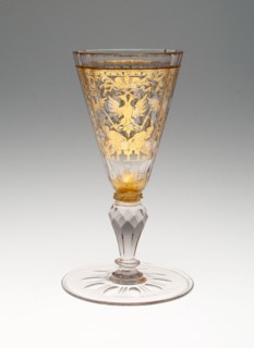 Wine Glass, Early 18th century, Bohemia, Czech Republic, Bohemia, Glass with engraved gold leaf