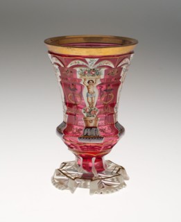 Beaker, c. 1840/50, Bohemia, Czech Republic, Bohemia, Glass, blown, cut, stained, enamelled and