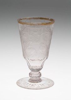 Wine Glass, c. 1740, Germany, Schleswig, Schleswig, Glass, engraved and gilt decoration, 15.9 x 8.6
