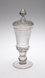 Covered Goblet (Pokal) with Musicians, 1730/40, Silesia, Poland, Silesia, Blown and molded glass