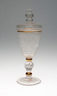 WIne Glass and Cover, c. 1740, Germany, Potsdam, Potsdam, Glass, engraved and gilt decoration, 26 x