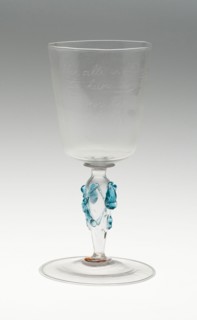 Goblet, 1739, Germany, Glass, 16.2 x 6 cm (6 3/8 x 2 3/8 in.), Anecdotes: Border for a Title Page,