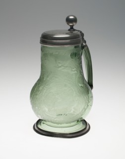 Armorial Covered Tankard, 1714, Germany, Glass with pewter mounts, 26.4 x 13.3 cm (10 3/8 x 5 1/4