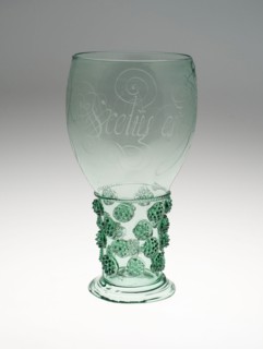 Calligraphic Prunted Beaker (Roemer), c. 1660, Netherlands, Netherlands, Glass, 23.5 x 10.8 cm (9