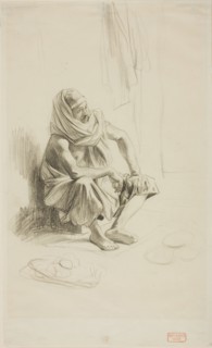 Seated Arab, c. 1850, Charles Bargue, French, 1826-1883, France, Black Conté crayon, on ivory wove