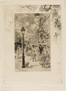 National Holiday on the Boulevard Clichy, 1878, Félix Hilaire Buhot, French, 1847-1898, France,