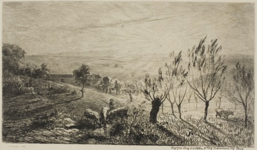 Sunrise, 1850, Charles François Daubigny, French, 1817-1878, France, Etching on ivory wove paper,