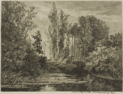 Stags at the Water’s Edge, 1850, Charles François Daubigny, French, 1817-1878, France, Etching,